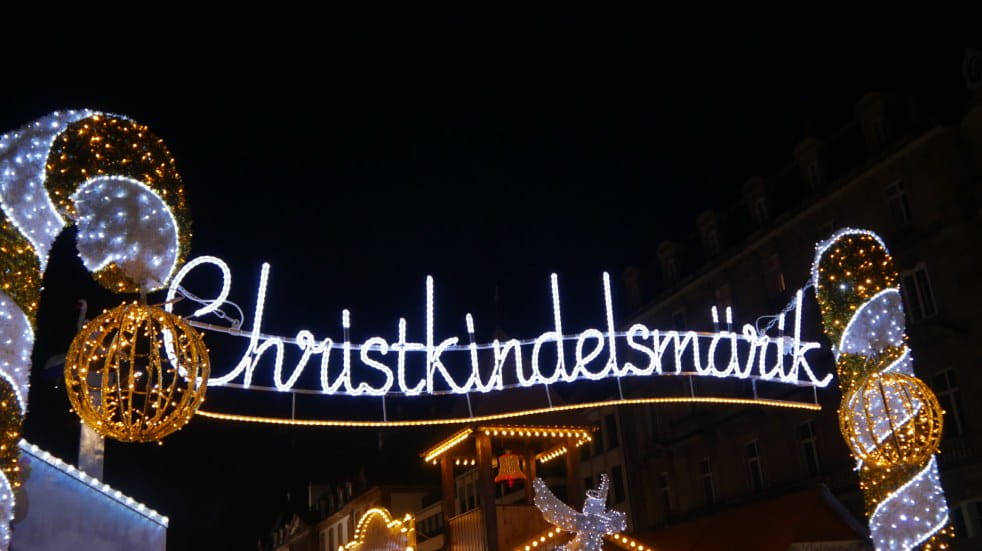 Christmas market sign in neon lights